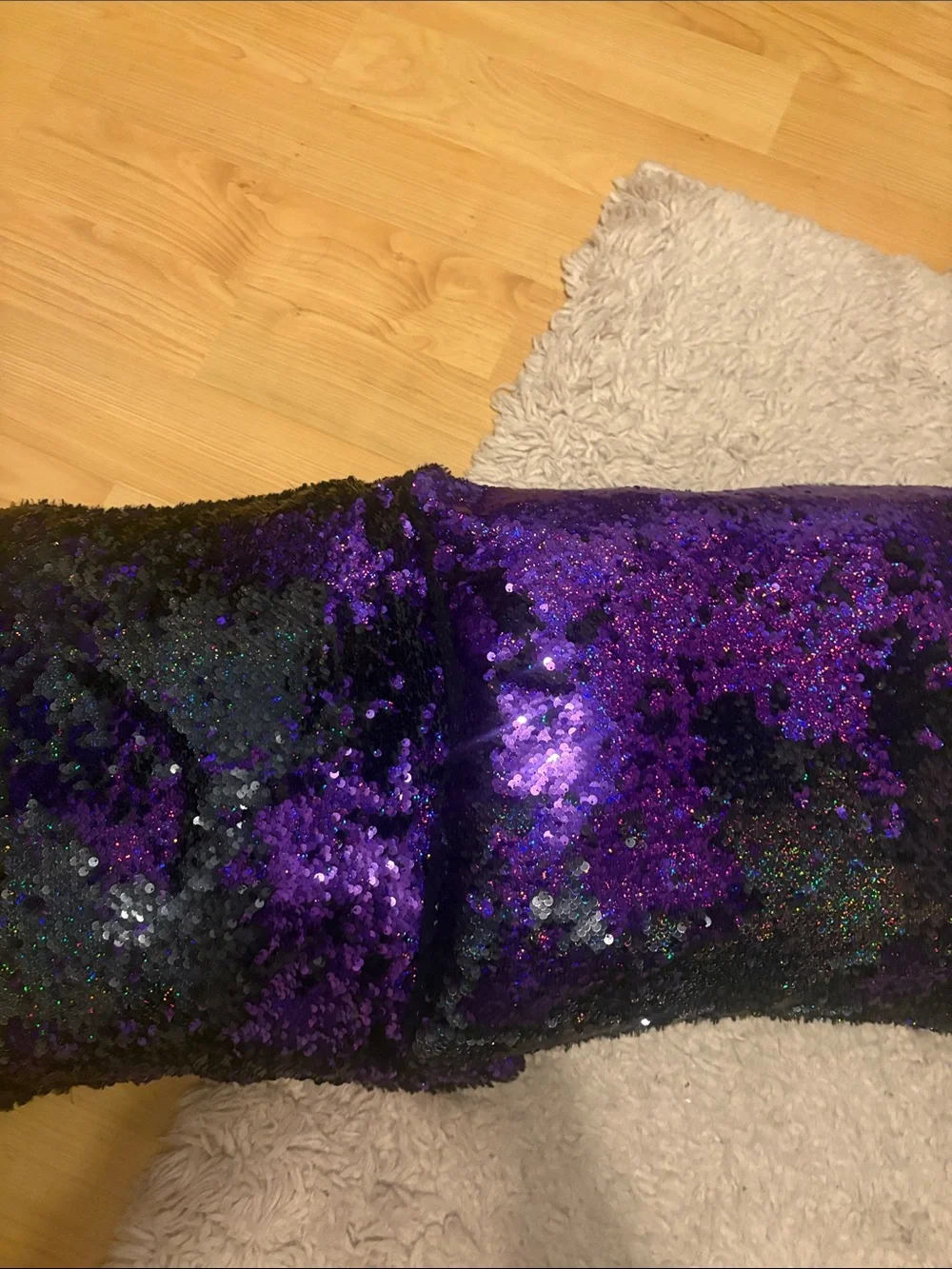 Reversible Sequin Pillows in Iridescent Purple & Black